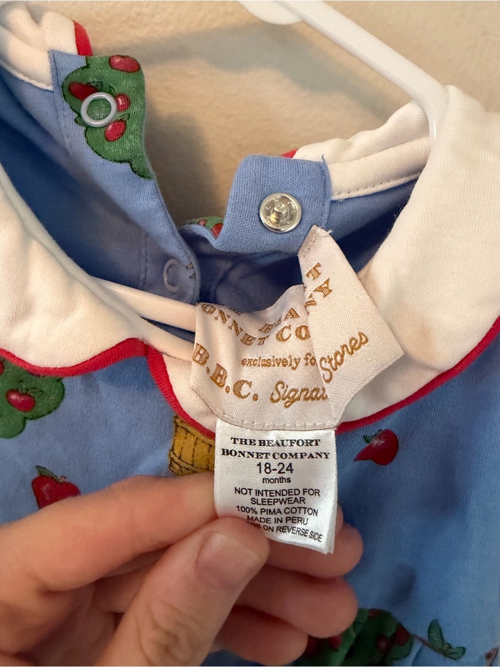 The Beaufort Bonnet Company Blue Apple & Basket Print Bubble Romper - Picture 3 of 3